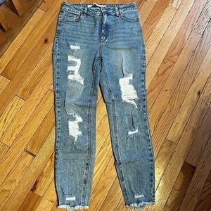 Tinseltown Women 9 High Rise Distressed Skinny Jeans Medium Ripped Frayed T22-16